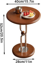Solid Wood Coffee Table for Small Space, Stainless Steel Round Side Table, Small Round End Table for Living Room, Bedroom, Accent Table with Hourglass Leg Design(Brown)