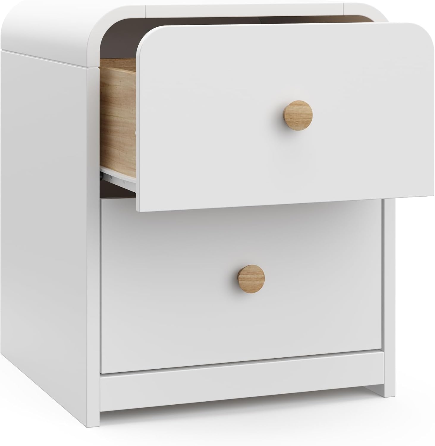 Storkcraft Next Santos 2-Drawer Nightstand, White with Natural | GREENGUARD Gold Certified, Pre-Installed Drawer Tracks for Easier Assembly, Nightstand Organizer for Kids Bedroom