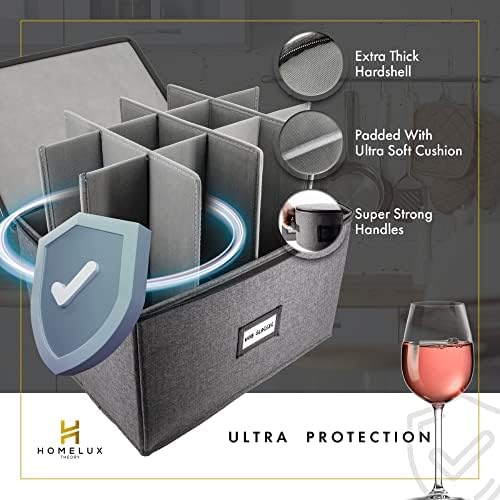 HOMELUX THEORY 8pcs Hard Shell China Storage Containers, Mug Storage, Wine Glass, Utensils, & Plate Storage Containers with Lid, Heavy Duty Dinnerware Storage for Packing Plates, Glassware & Cutlery