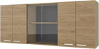 Wall Cabinet Kitchen 4 Doors and Glass Storage, Natural Oak,for Kitchen