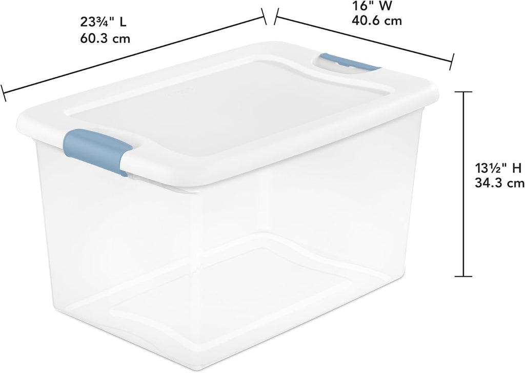 Sterilite 12-Pack Latching Box, Clear Plastic Under Bed Storage Bins with Lids, 64 Quart - Large Stackable Tote Organizer Containers for Closet, Bedroom, Bathroom, and Office Organization