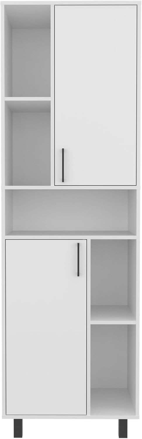 23.6" D* 16.2" W*74.8" H Kitchen Pantry with 4 Shelves, 2 Single Doors with 8 Storage Cubbies, Rectangular Storage Cabinet, Modern Minimalist, for Living Room, Dining Room, White