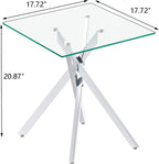 Modern Glass Side Table 17.72" Square End Table with Metal Legs, Small Clear Tempered Glass Sofa Tables for Living Room, Bedroom, Nightstand (Silver)