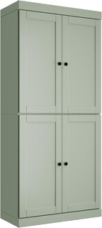 Palace Imports Solid Wood Kitchen Pantry Cabinet - 71.5" Tall x 32" Wide - Wooden Storage Cabinet with 4 Shaker Doors, 2 Drawers & 4 Adjustable Shelves, Sage, 100% Eco-Friendly Wood, Made in Brazil