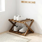 Folding Wooden Shoe Rack, 2-Tier Stackable Shoe Organizer, Natural Wood Shoe Shelf for Entryway, No Assembly Required, Space Saving Footwear Storage Stand for Closet, Bedroom, Living Room