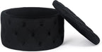 Joveco Round Storage Ottoman, Button Tufted Upholstered Ottoman with Removable Top, Storage Bench Coffee Table Footrest Stool for Living Room Bedroom Entryway (Black,M)