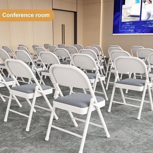 Indoor Outdoor Stackable Metal Foldable Chair with Padded Seat and Backrest Household Portable Folding(White Gray)
