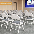 Indoor Outdoor Stackable Metal Foldable Chair with Padded Seat and Backrest Household Portable Folding(White Gray)