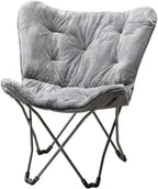Folding Butterfly Chair, Plush Faux Fur Accent Chair with Durable Steel Frame, Portable Lazy Lounge Chair for Bedroom, Dorm, Apartment, Living Room, Reading and Gaming (Gray)