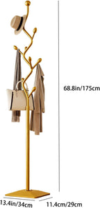 Gold coat rack,Coat Tree Freestanding heavy duty with 8 Hooks and Sturdy Metal Base for Coat Hats Purses,Tree-shaped Coat Stand for Entryway,Bedroom