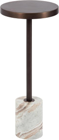 Kate and Laurel Hescott Vintage Metal Drink Table, 10 x 10 x 24, Bronze and Brown Marble, Glam Round Accent Table with Premium Toronto Marble Base and Metal Tabletop