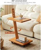 Solid Wood 2-Tier Side Table with Adjustable Height, Mobile End Table & Storage Shelves, Versatile Coffee Cart for Living Room & Bedroom Use