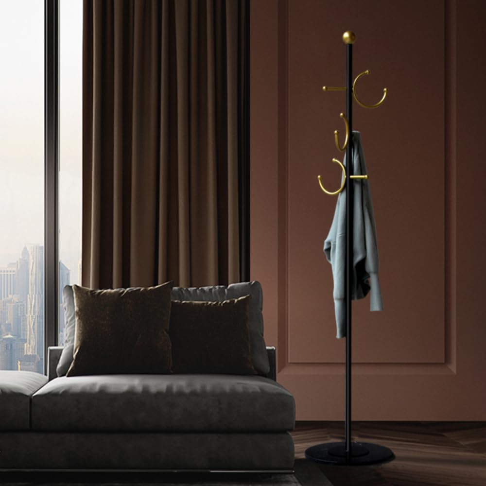 JIAYUEJU Coat Rack Freestanding Corner Coat Tree Hat Rack Stand with Heavy duty Marble Base & 6 Hooks for Entryway, Hallway, Living Room, Bedroom, Hotel, Office 14.57”x 14.57”x 66.93”
