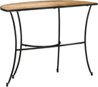 Solid Mango Wood Half Circle Side Table with Black Powder Coated Steel Legs, 43.3 Inch Long and 15.7 Inch Wide Industrial Style Table for Home Decor