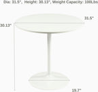 31.5 Inch Dining Table Round Bar Table for 2-4 with Enlarged Pedestal Base, Modern Mid Century Round Top Kitchen Table for Kitchen Living Room Cafe Small Spaces, White
