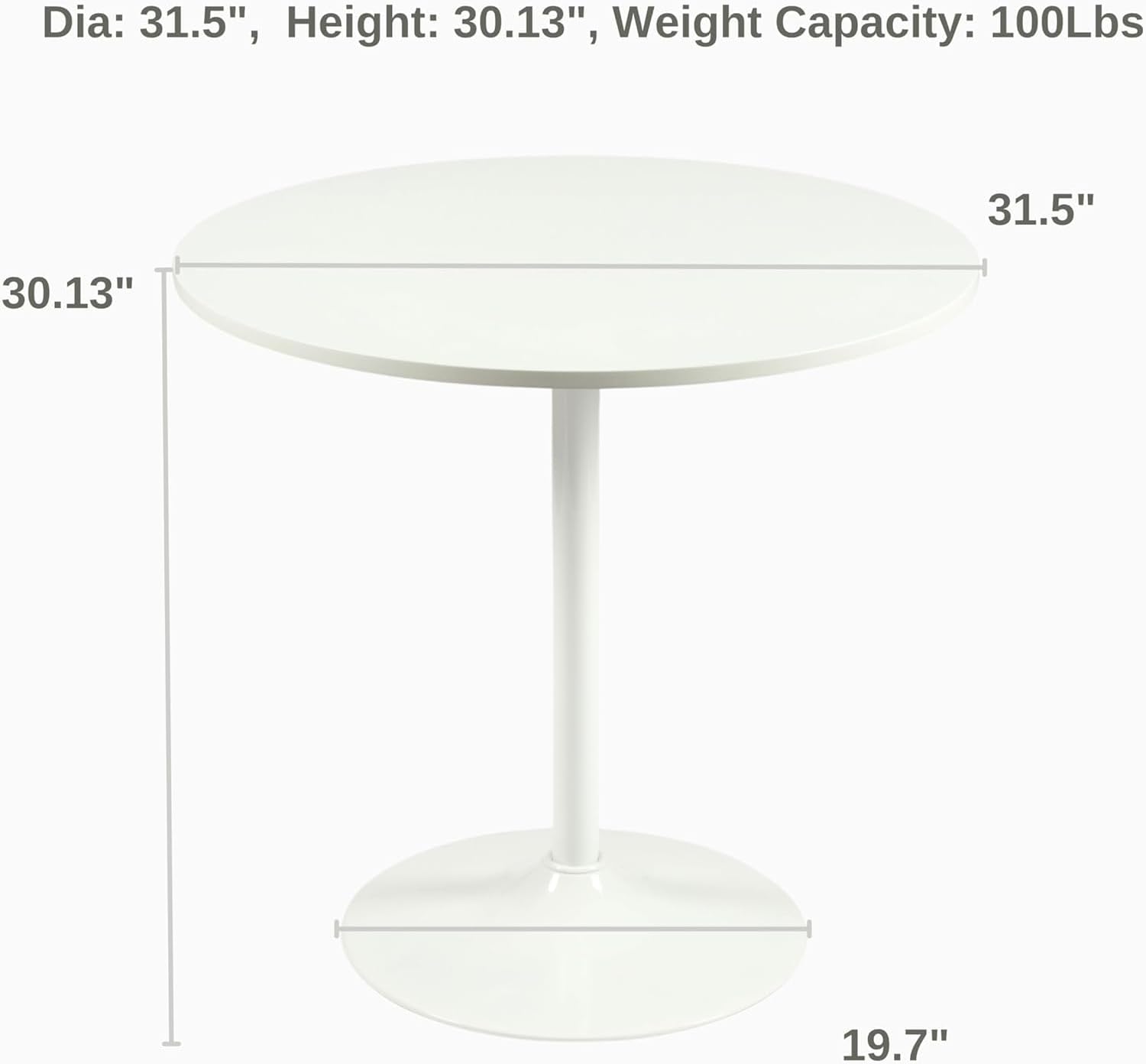 31.5 Inch Dining Table Round Bar Table for 2-4 with Enlarged Pedestal Base, Modern Mid Century Round Top Kitchen Table for Kitchen Living Room Cafe Small Spaces, White