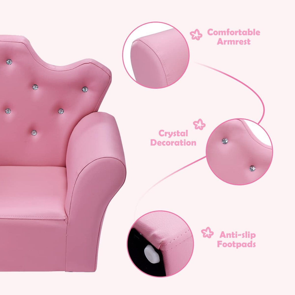Toddler Chair, Toddler Chairs Comfy, Princess Kids Couch with Ottoman, Toddler Couch with Wooden Frame and PVC Leather, Kids Sofa for Girls and Boys, Ideal for Bedroom, Living Room