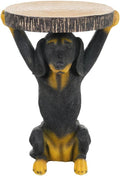 Dog Side Table - 22.17 Inch Black Dog Statue Pedestal End Table with Faux Wood Grain Top, Hand Painted Accent Stool for Living Room Office Patio Garden Outdoor Decor