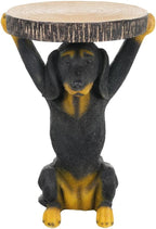 Dog Side Table - 22.17 Inch Black Dog Statue Pedestal End Table with Faux Wood Grain Top, Hand Painted Accent Stool for Living Room Office Patio Garden Outdoor Decor