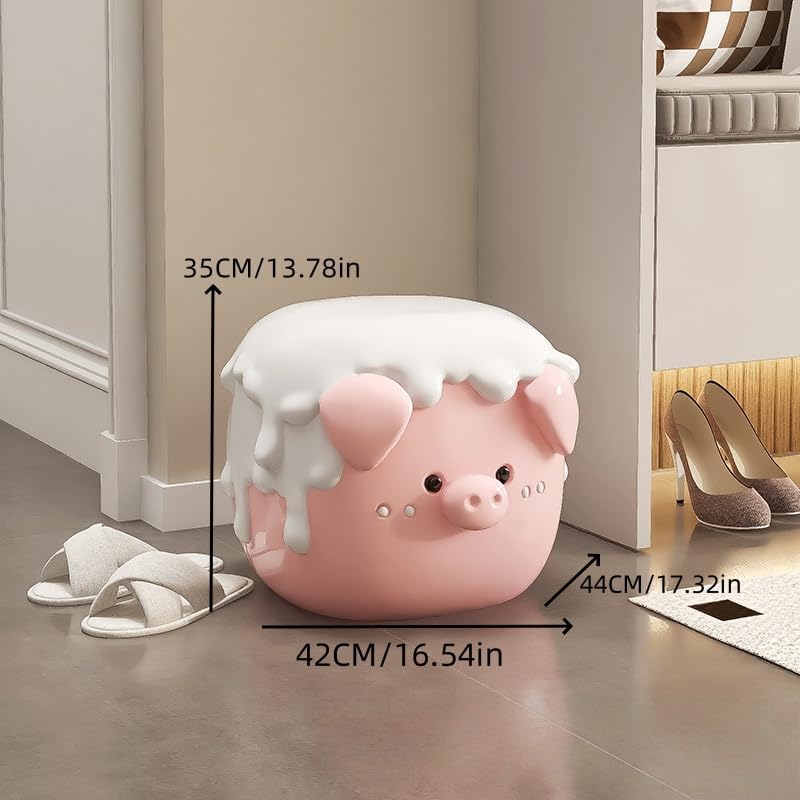BORSHERNB A Creative Bear-Themed Floor Sculpture,A Functional Entryway Stool,A Whimsical Decorative Accent for Bedroom or Children‘s Room (Pink 42 * 44 * 35cm)
