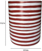 Pemberly Row Contemporary Accent Ceramic Side Table, 13"W x 13"D x 17.5"H, Handcrafted and Painted Ceramic, Textured Red Stripe Design, Artisanal Finish, Versatile Use for Living Room, Patio, Bedroom