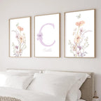 NATVVA Custom Wildflowers Wall Art Poster Set Of 3 Personalised Initial Name Sign Canvas Art Prints Painting Picture Artwork Home Baby Girl Nursery Decoration No Frame