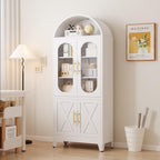 PAOFIN 73" Metal Tall Arched Kitchen Pantry Cabinet, Modern Farmhouse Kitchen Storage Cabinet with 3 Adjustable Shelves, White