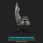 THUNDERX3 CORE Gaming Chair, for Adults Ergonomic Office Chair, High Back Desk Chair, Synchronous Tilt, Forward Tilt, 360° Self-adjusting Lumbar Support, Multipurpose Footrest, Fabric, Loft Light Grey
