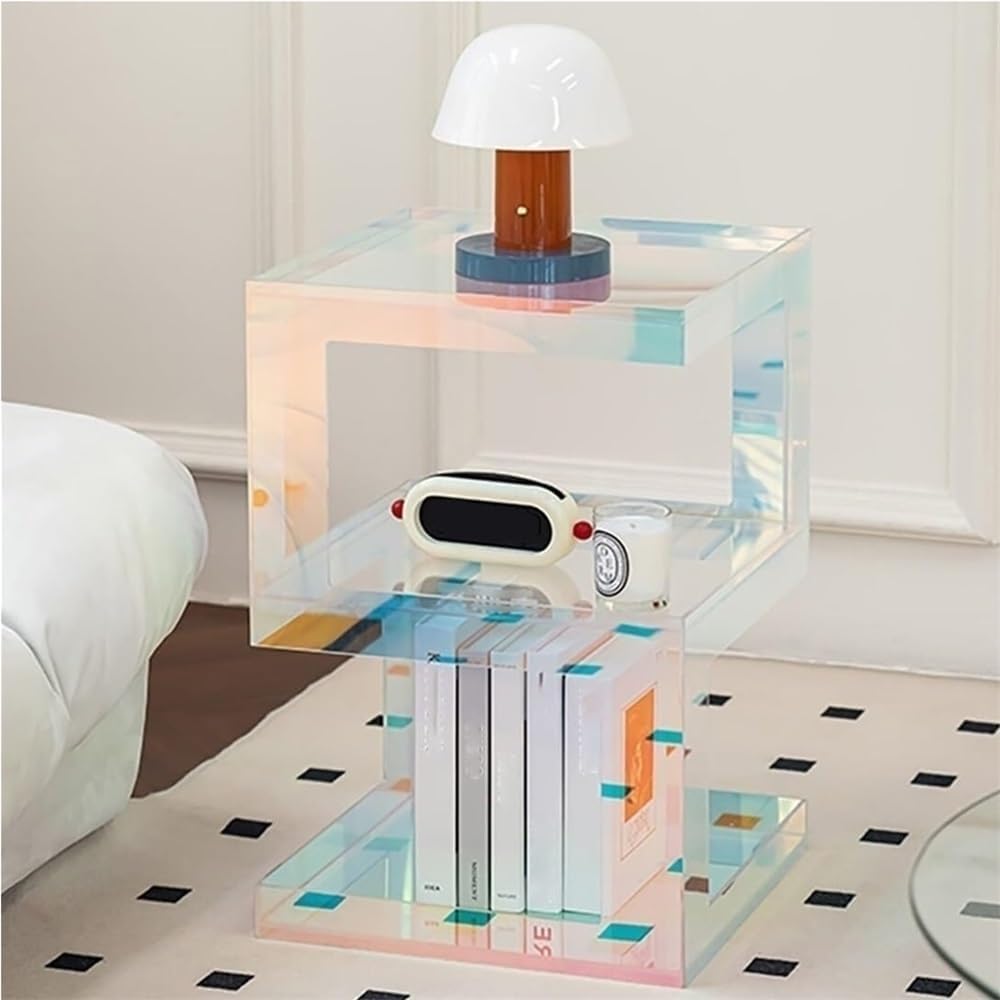Modern Acrylic Side Table, Clear Acrylic Nightstand, Multifunctional End Table, 3-Tier, No Assembly Required