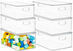 primebox Plastic Clear Stackable Storage Bins with Lids. Great for Pantry or Kitchen Organization. Fridge Organizer Containers. Cabinet, Bathroom Organizer. 6 Pack