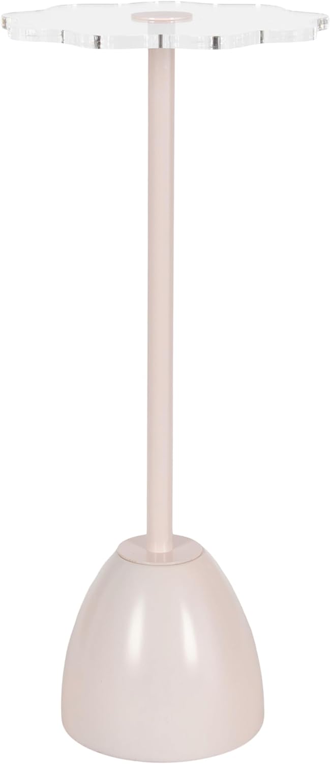 Kate and Laurel Acari Modern Scallop Pedestal Drink Table, 10 x 10 x 22, Clear Acrylic and Pink, Decorative End Table with Scalloped Acrylic Tabletop for Use as Small Plant Stand or Living Room Accent