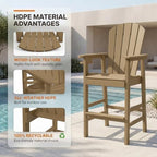 WILLIAMSPACE Patio Bar Chair Bar Stool, Outdoor All Weather HDPE Height Adirondack Chair with Armrests & Cup Holder, 1-Piece Counter Height Chair for Pool, Garden, Kitchen, ONLY 1 Chair (Brown)