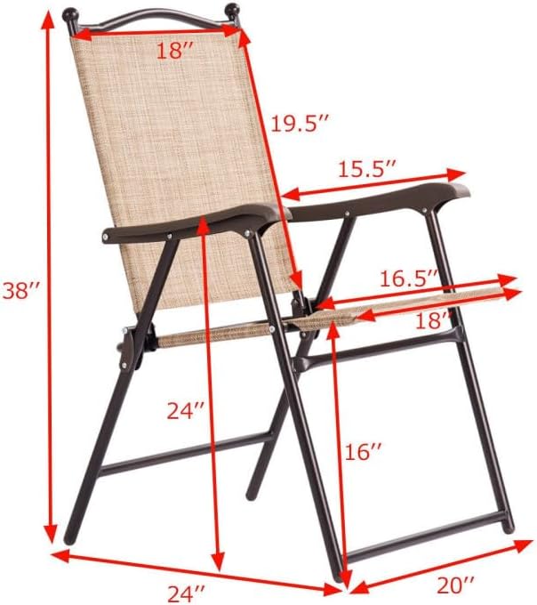 2-Pack Modern Folding Sling Back Deck Chairs in Beige Textile Fabric with Steel Frame & Plastic Feet, 20x24x38in, UV-Resistant for Outdoor Use
