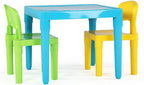 Humble Crew Kids Plastic Table and Chair Set, Toddler Activity Table with 2 Chairs, Lightweight Easy-Clean Kids Desk for Play, Snacks & Crafts, Indoor Outdoor Playroom Furniture, Aqua/Green/Yellow