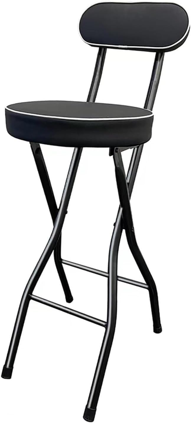 Folding Bar Stool with Steel Frame and Comfortable Back for Home Kitchen Events Padded Tall Chair(Black,70cm/27.5in)