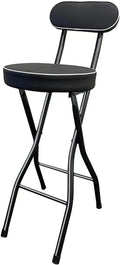 Folding Bar Stool with Steel Frame and Comfortable Back for Home Kitchen Events Padded Tall Chair(Black,70cm/27.5in)