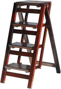 4-Step Folding Ladder Stool - 330 lb Capacity, Solid Pine Wood, Anti-Slip Steps, Space-Saving Foldable Design for Home Kitchen - Lightweight Step Stool for Adults (Walnut Finish)