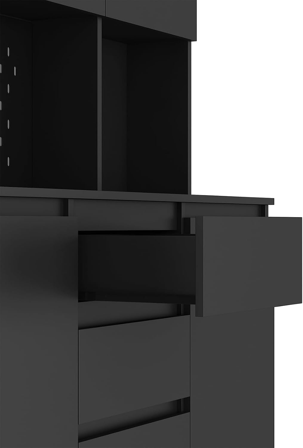 74’’ Farmhouse Kitchen Pantry Cabinet, Tall Kitchen Storage Cabinet with Power Outlet and Microwave Stand, Freestanding Kitchen Hutch Cabinet with 2 Drawers, 6 Doors for Kitchen Living Room, Black