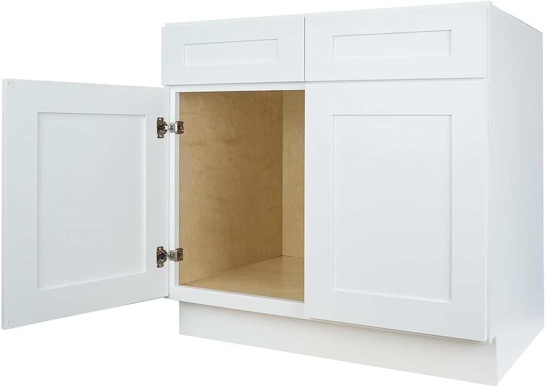 Hollywood Fabiani Design Sink Base Kitchen Cabinet 36 in. W x 24 in. D x 34-1/2 in. H, Shaker White - Solid Wood Frame, 1/2-Inch Cabinet-Grade Plywood Box, Soft-Close Doors, Ready to Assemble