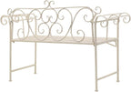 Garden Bench Antique White Metal 52 in Width Decorative Inlays,Sturdy Metal Garden Bench with Vintage Scroll Design, WeatherResistant and for Outdoor Use Patio Furniture