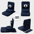 Friends Of Meditation 4-in-1 Folding Buddha Chair – Ergonomic Yoga Seat with Half-Moon Zafu, Detachable Lumbar Support & Carry Case – Navy Blue