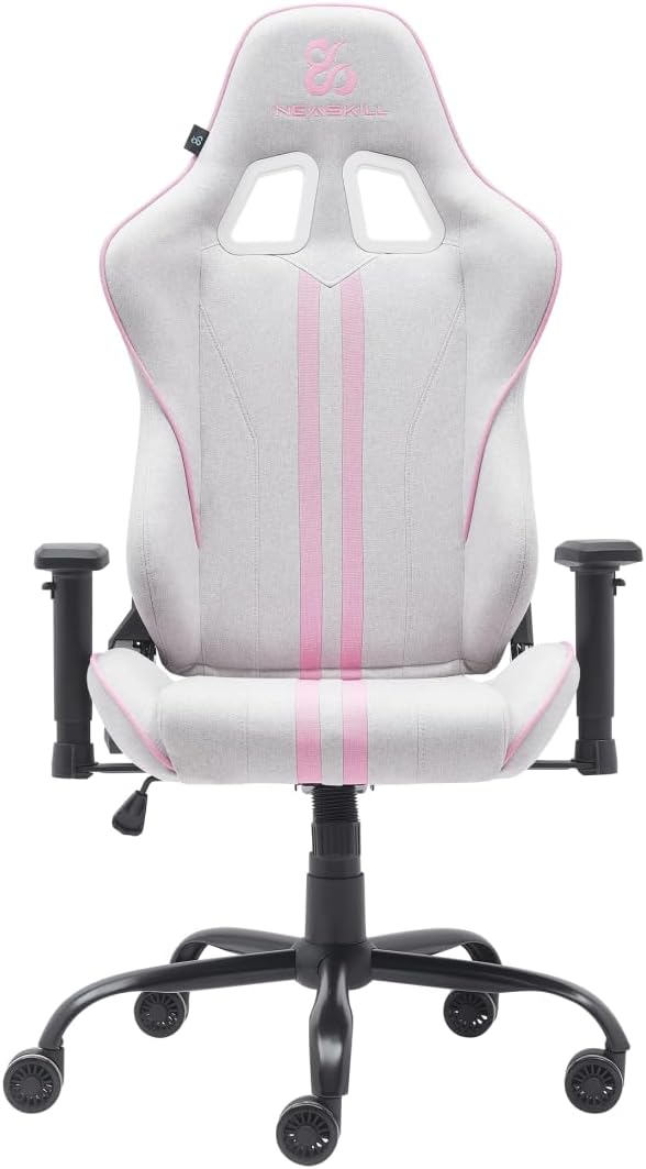 NEWSKILL Kitsune V2 Breathable Fabric Gaming Chair, Lumbar and Cervical Cushions Included, 180 Recliner, Supports up to 300 lbs, Pink