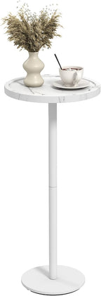 KJGKK Drink Table, 11 inch Dia., Small Pedestal Side Table, Round Cocktail Table, Circle End Table with Metal Base, for Small Spaces, Living Room, Bedroom, Faux Marble, White