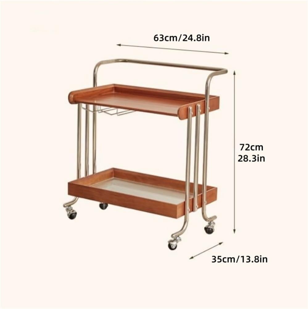 Double-Layer Bar Cart, Modern Bedside Cart with Handle, Side Table with Wheels, Small Tea Cart Suitable for Home, Coffee Shop, Hotel(Natural)