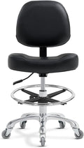 Ainilaily Drafting Chair Tall Office Chair for Standing Desk - Shop Stool with Backrest, Esthetician Drafting Stool with Wheels,Counter Height Chair for Studio, Workbench (Black, with Foot Rest)