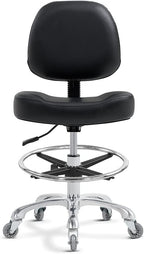 Ainilaily Drafting Chair Tall Office Chair for Standing Desk - Shop Stool with Backrest, Esthetician Drafting Stool with Wheels,Counter Height Chair for Studio, Workbench (Black, with Foot Rest)