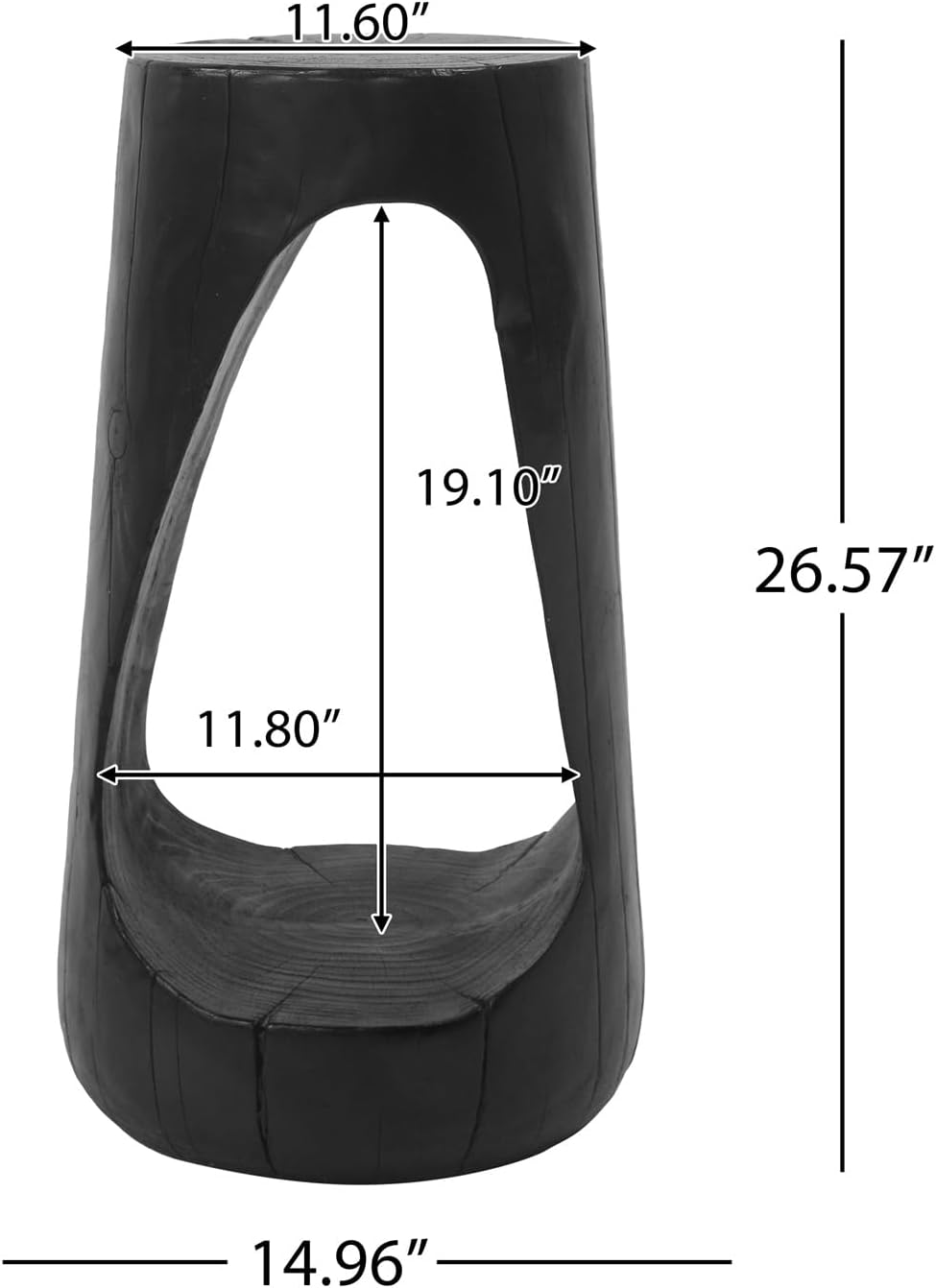 Modern Hollow Indoor Outdoor Side Table Weatherproof, Decorative Accent Table for Living Room, Lightweight Magnesium Oxide End Table for Patio Garden, No Need Assembly, Black, 26.6'' H
