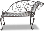 Outdoor Garden Chaise Lounge, Antique Brown Metal Scroll Pattern Patio Bench, Ergonomic Steel Seat for Backyard, Terrace, and Balcony Relaxation