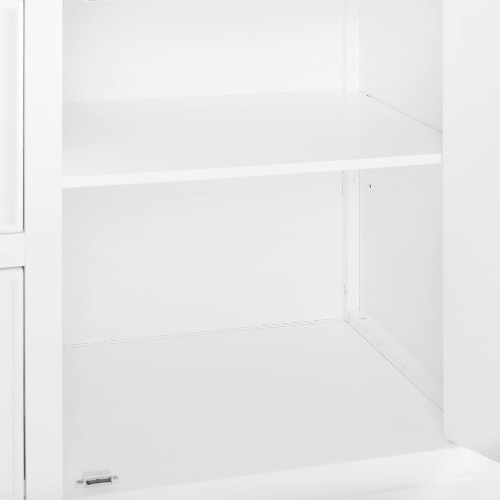 Crosley Furniture Cutler Faux Marble Top Kitchen Island with Storage, Breakfast Bar, Microwave Stand, White