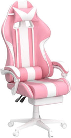 Ferghana Kawaii Pink Gaming Chair with Bunny Ears, Ergonomic Cute Gamer Chair with Footrest and Massage, Racing Reclining Leather Office Computer Game Chair 250lbs for Girls Adults Teens Kids